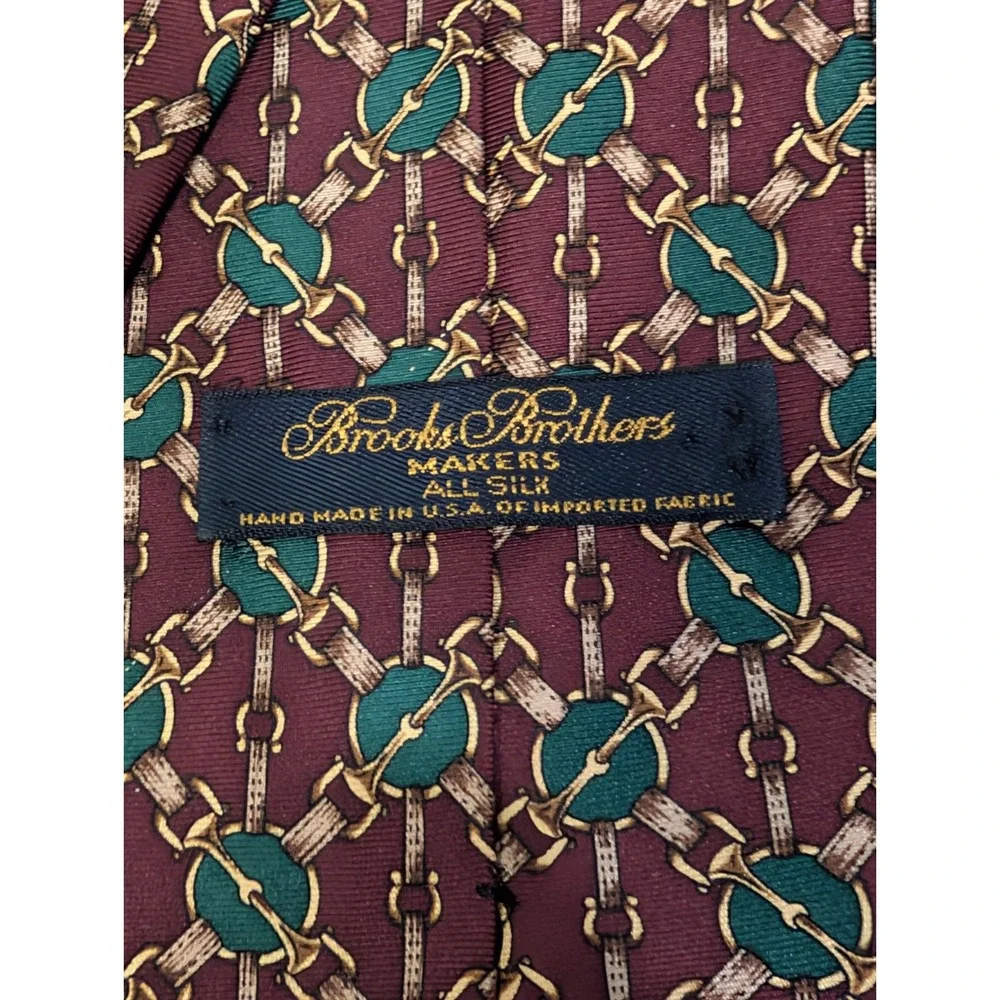 Vintage Brooks Brothers Makers Silk Tie Equestrian Horse Bit Burgundy USA Made